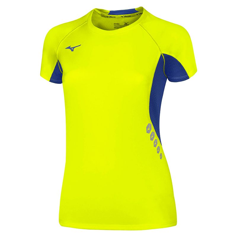 Mizuno Premium JPN Tee Femme Jaune Fluo Royal