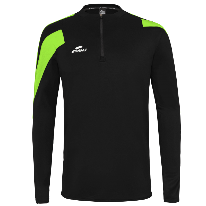 Eldera Sweat Col zippé ACTION - Noir et Vert fluo